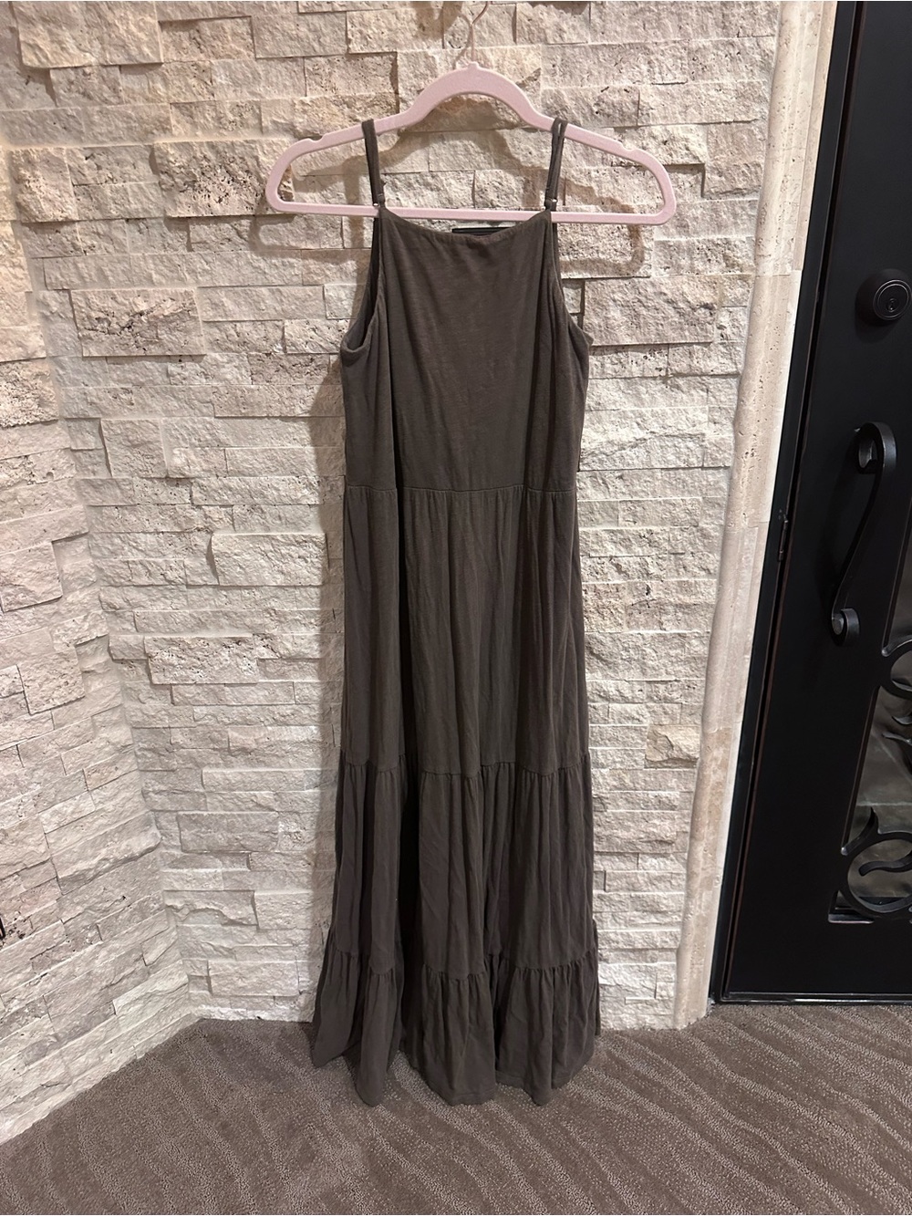 Z Supply Olive Tiered Maxi Dress with Spaghetti Straps